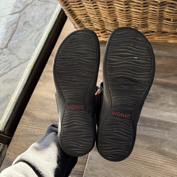 Vionic Tala Black Leather Slingback Toe-Post Sandals Women’s Size 8 - Picture 2 of 7